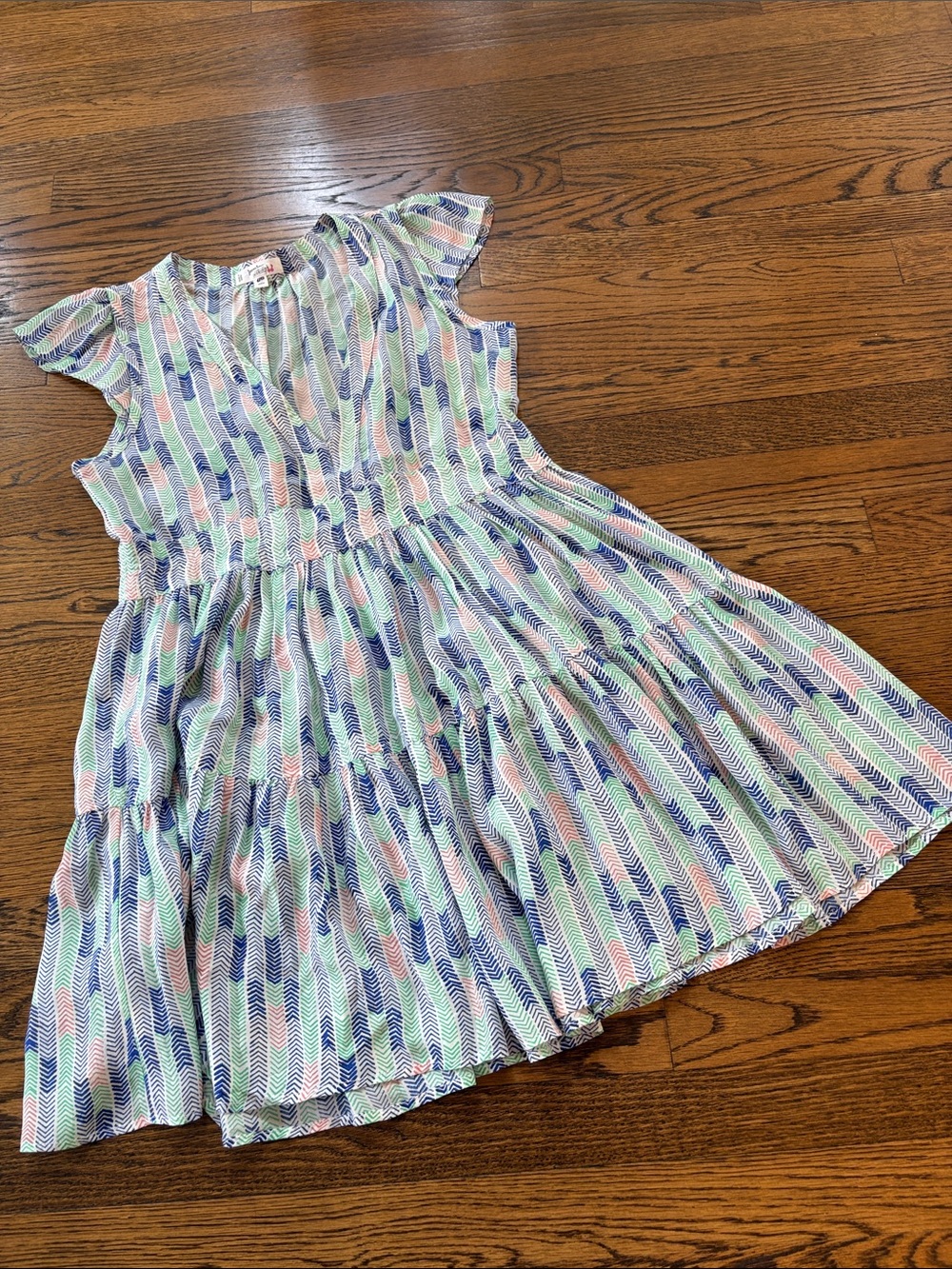 Lemlem 100% silk Summer Chevron Tiered Dress - Multicolor, M